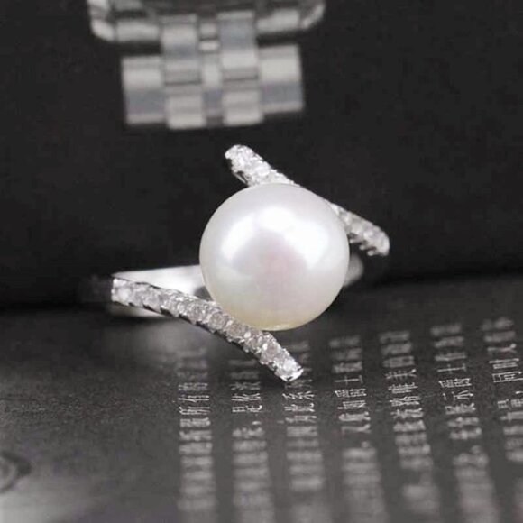✔accept offer Jewelry - Sweet Beautiful Pearl CZ Twisted Anillos Elegant Silver Ring for Women,…